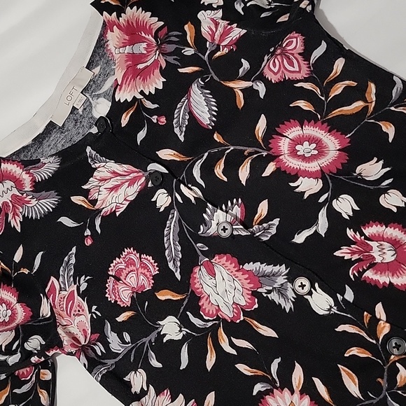 LOFT Black Cardigan w/ Flowers - Picture 5 of 6